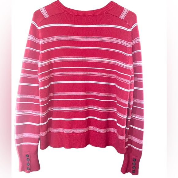 Pendleton Red & White Striped Sweater three buttons on cuff- women’s size Large - Picture 3 of 7